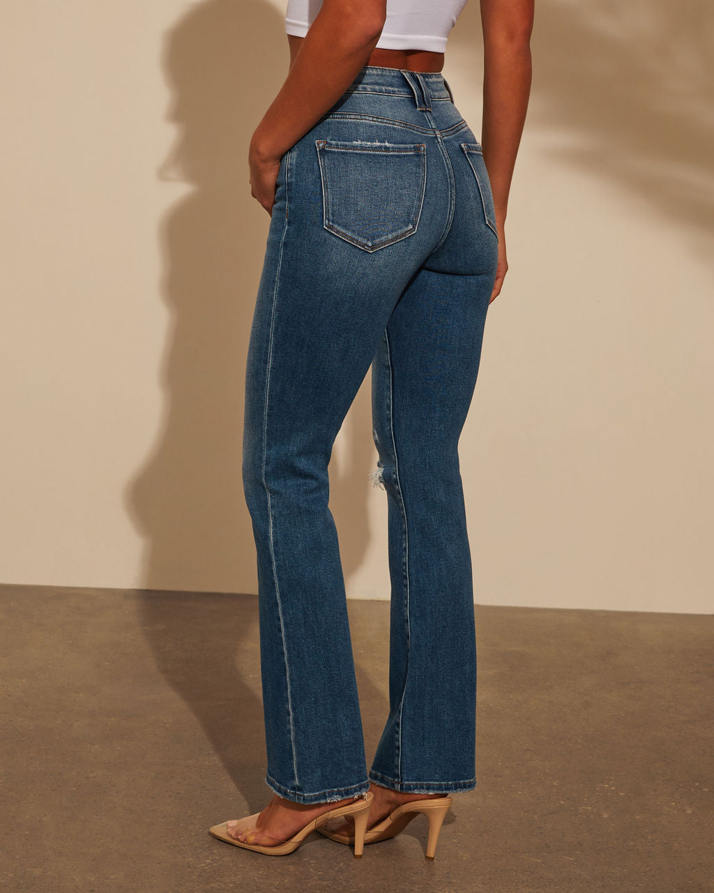 Kylee High Rise Distressed Flare Jeans-Vogue Logic