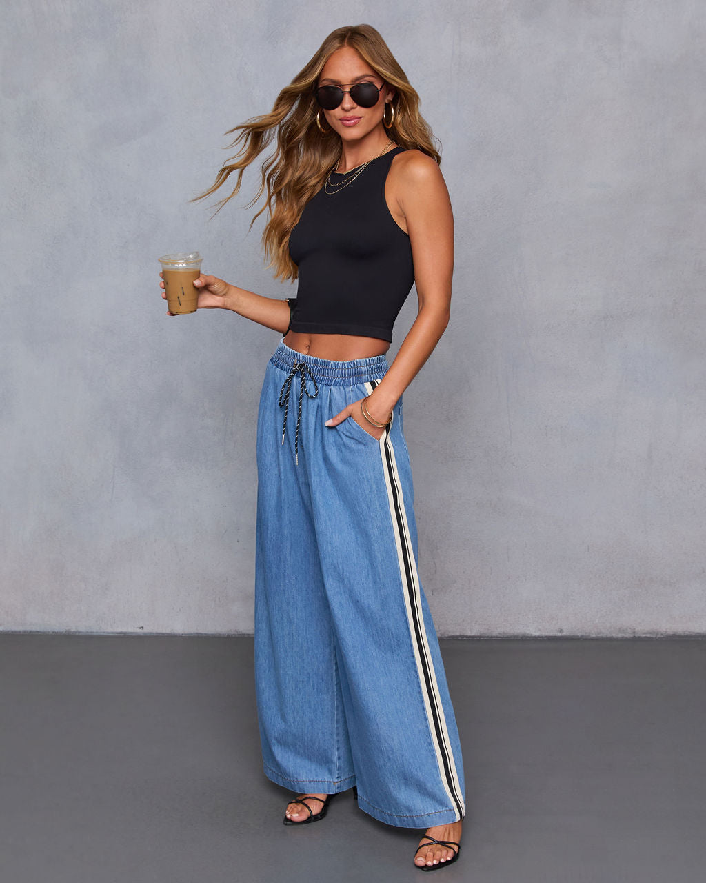 Rosalenda Side Stripe Chambray Pants-Vogue Logic