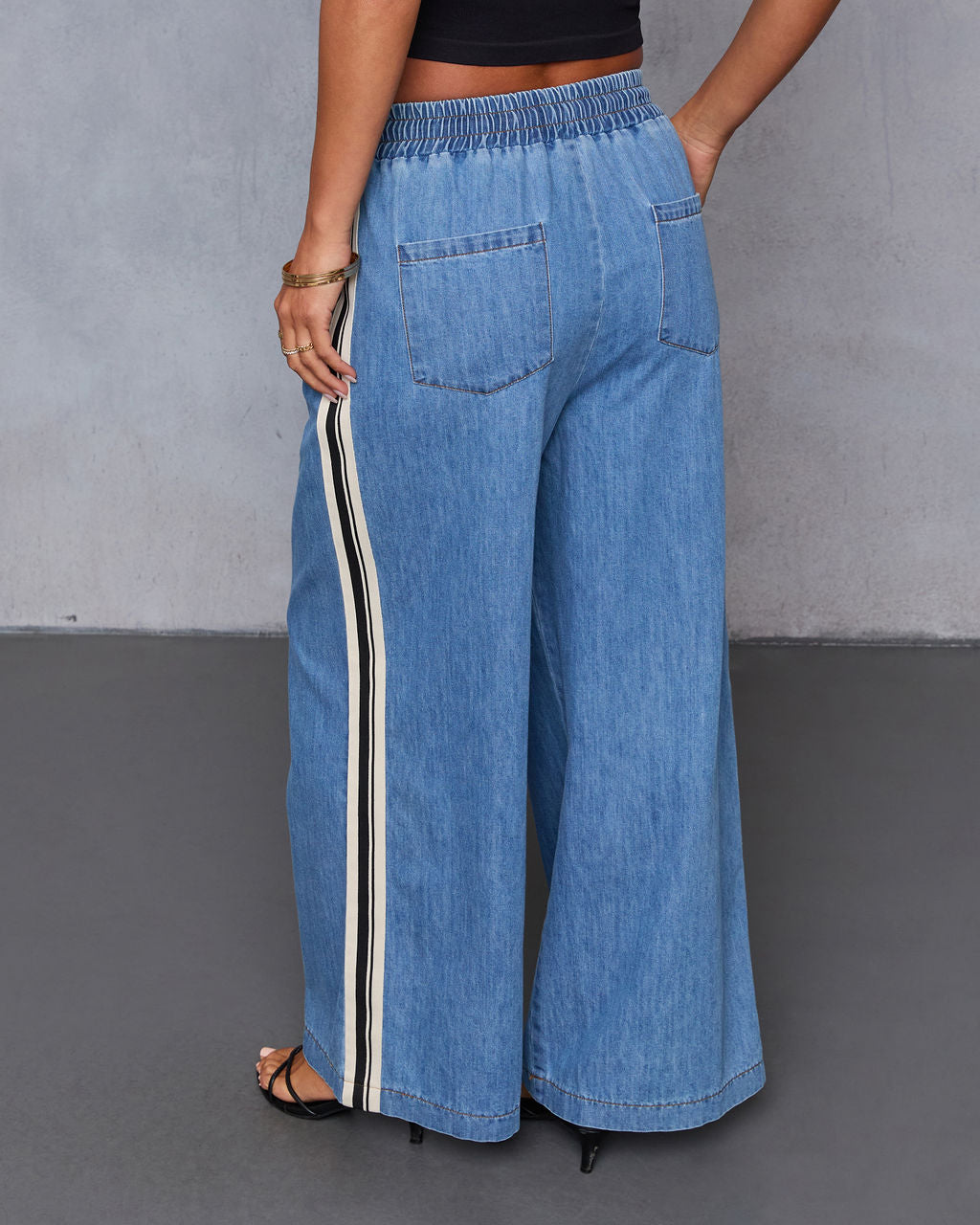 Rosalenda Side Stripe Chambray Pants-Vogue Logic