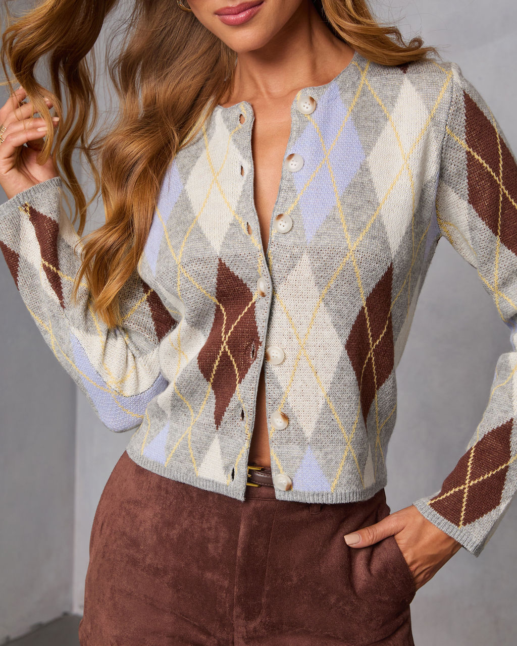 Elenah Argyle Print Cardigan-Vogue Logic