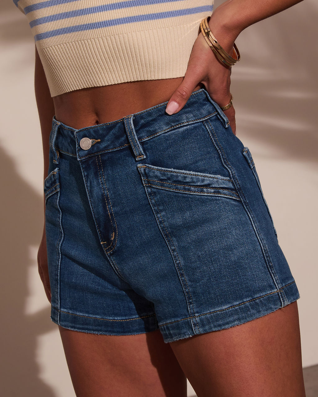 Darah Front Pocket Denim Shorts-Vogue Logic