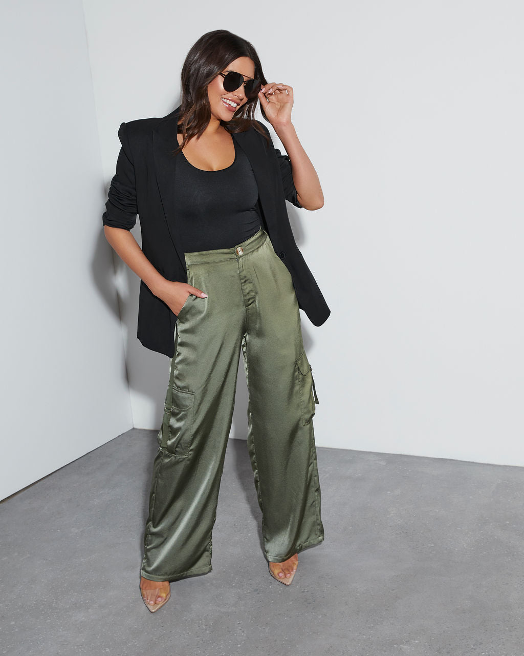 Never Impossible Satin Cargo Pants-Vogue Logic