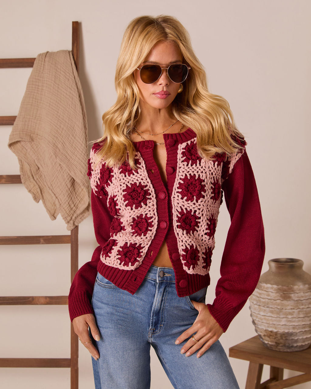 Low Skies Contrast Crochet Cardigan-Vogue Logic