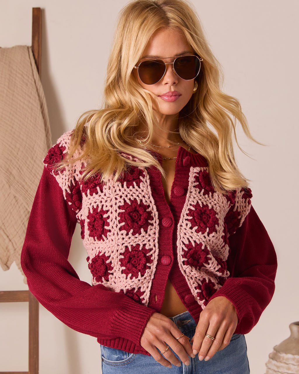 Low Skies Contrast Crochet Cardigan-Vogue Logic