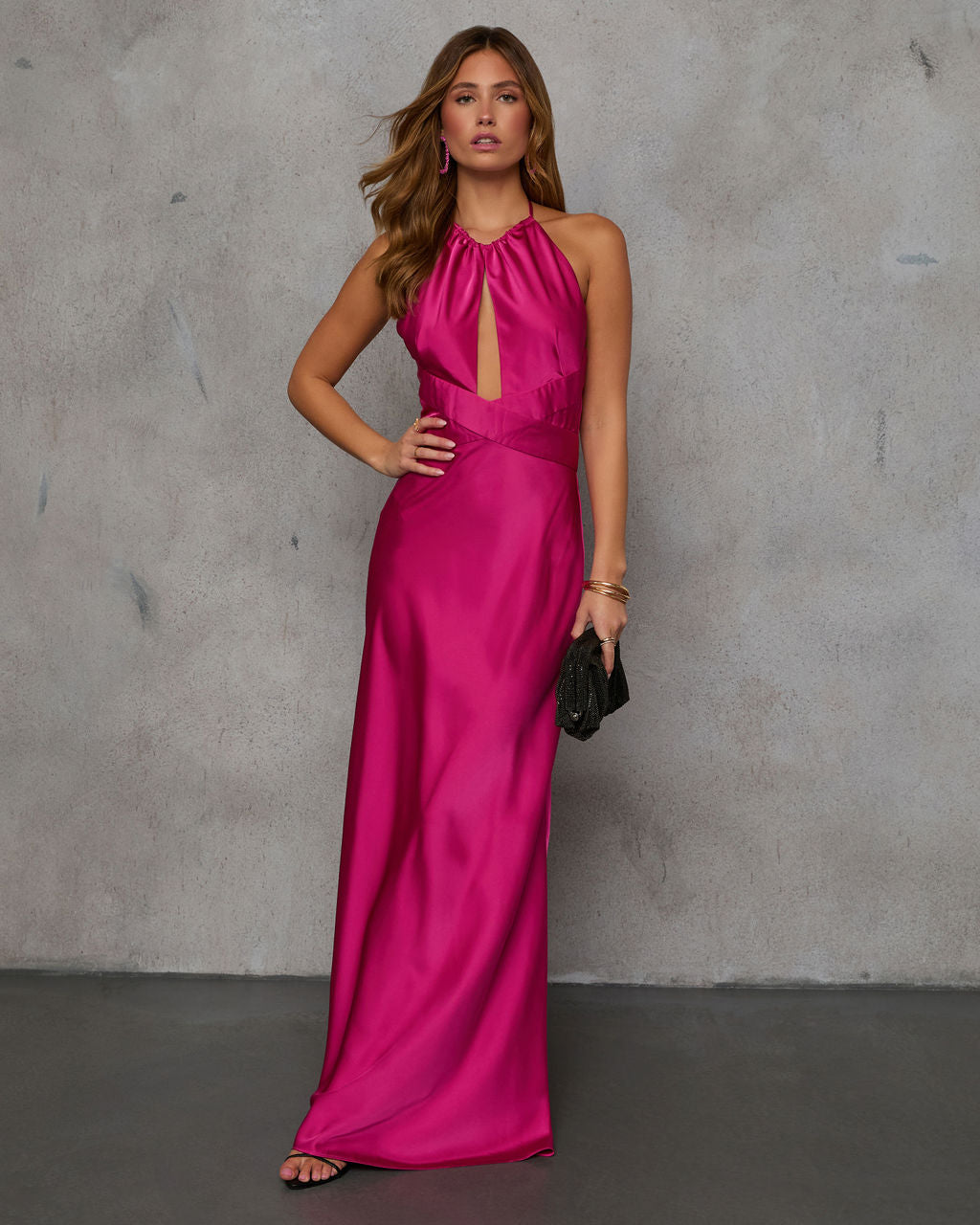 Adelynn Satin Halter Maxi Dress-Vogue Logic