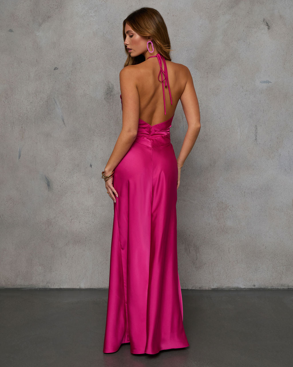 Adelynn Satin Halter Maxi Dress-Vogue Logic
