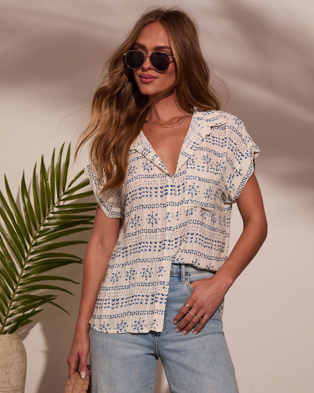 Mistie Abstract Button Down Top-Vogue Logic