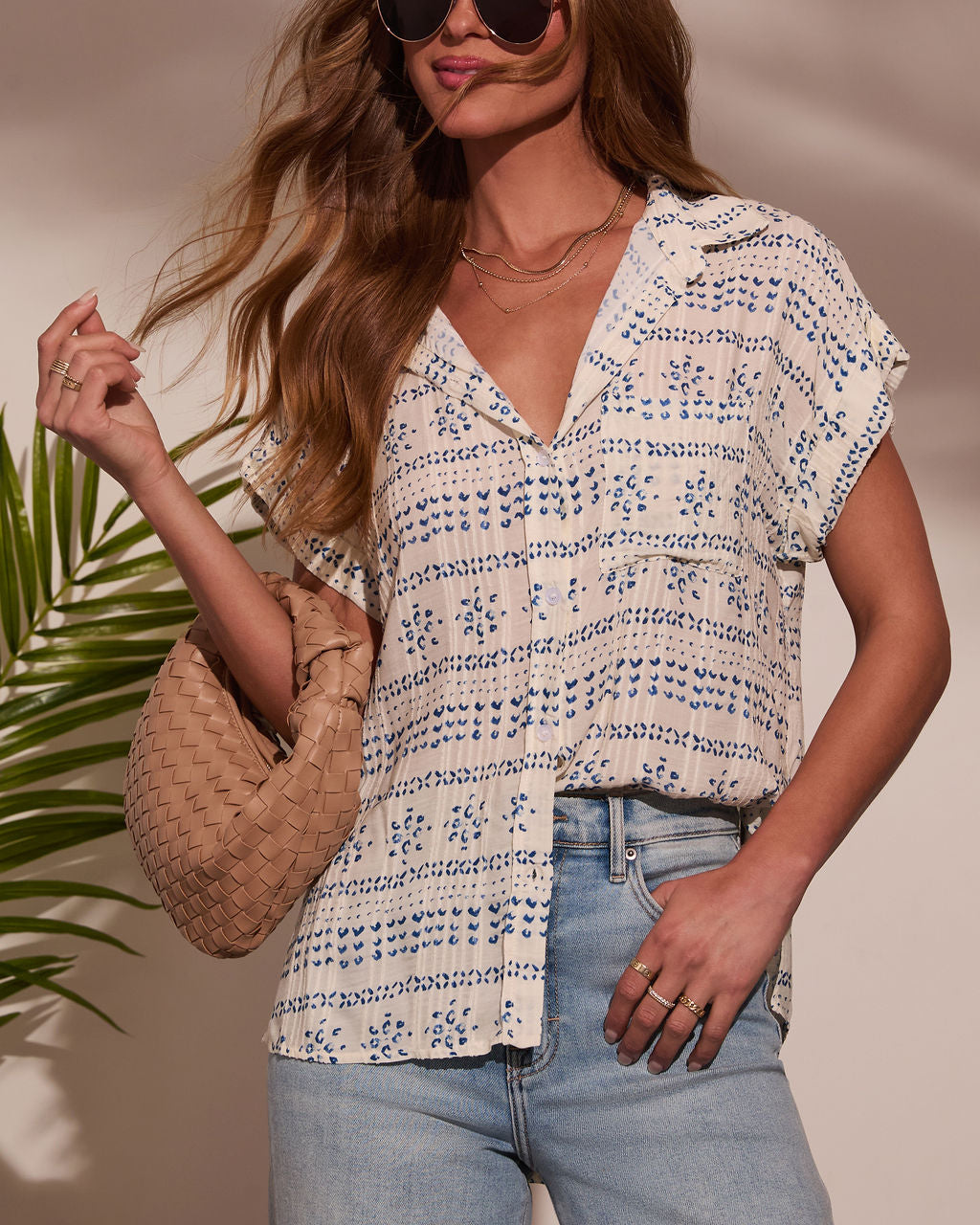 Mistie Abstract Button Down Top-Vogue Logic