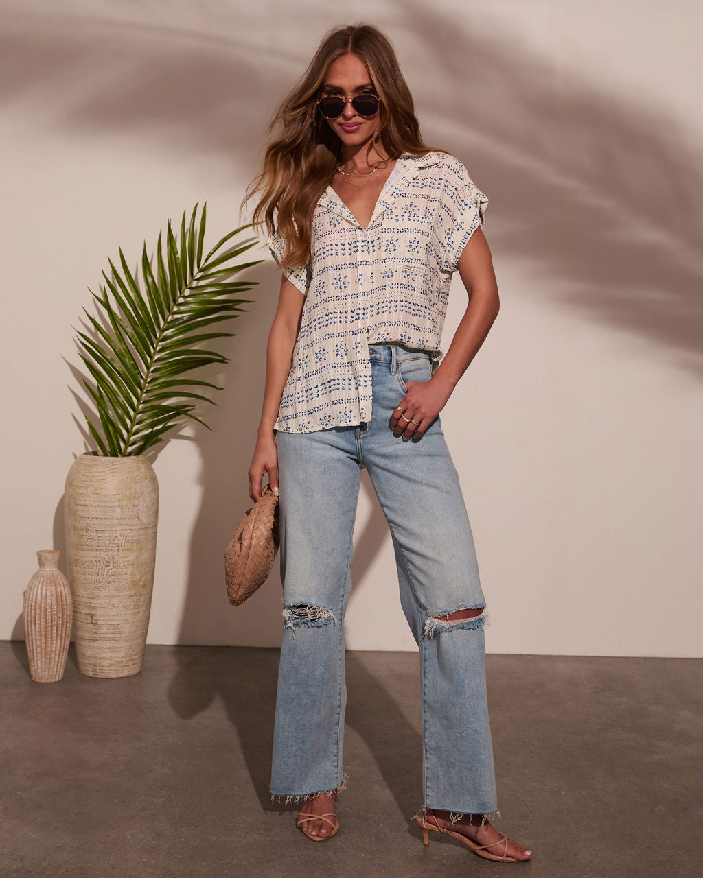 Mistie Abstract Button Down Top-Vogue Logic