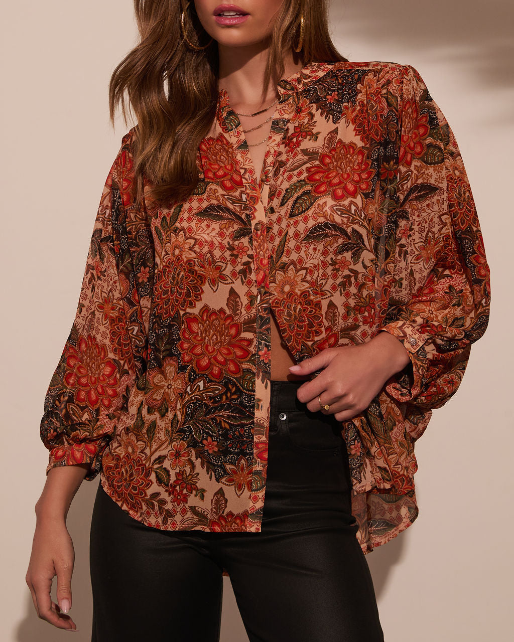 Italiano Paisley Button Down Blouse-Vogue Logic