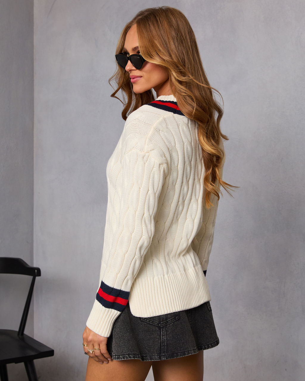 Moonlit Varsity Cable Knit Sweater-Vogue Logic
