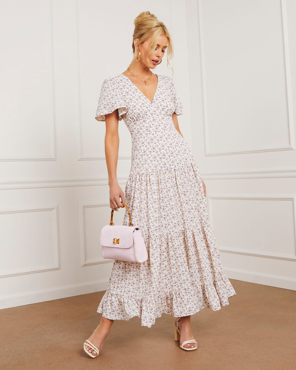 Ashlyn V-Neck Tiered Maxi Dress-Vogue Logic