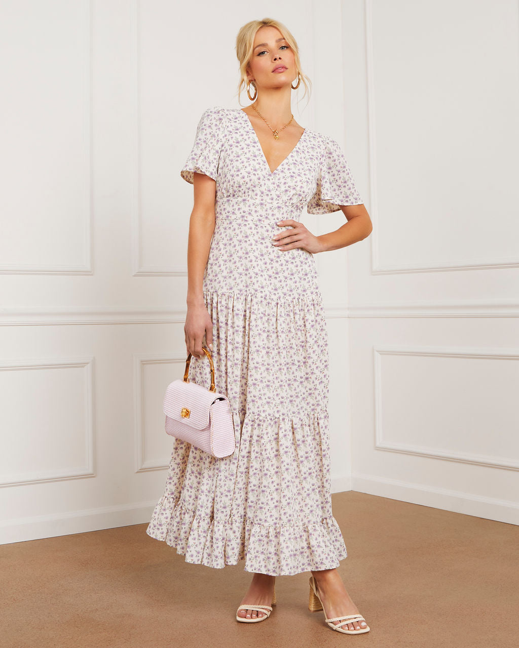 Ashlyn V-Neck Tiered Maxi Dress-Vogue Logic