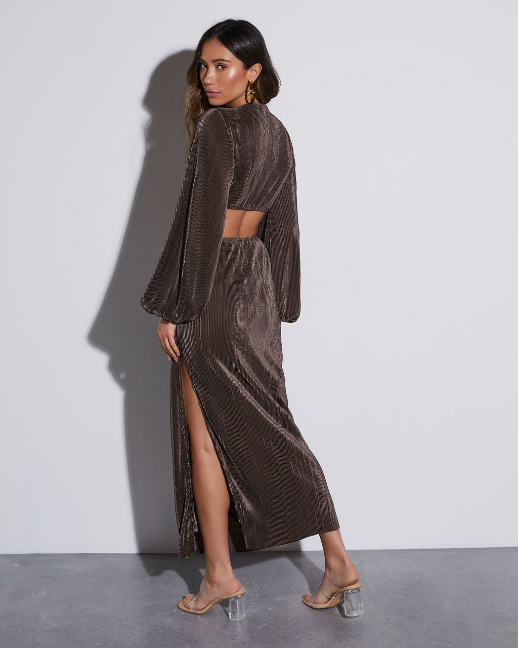 Diane Pleated Cutout Side Slit Maxi Dress-Vogue Logic