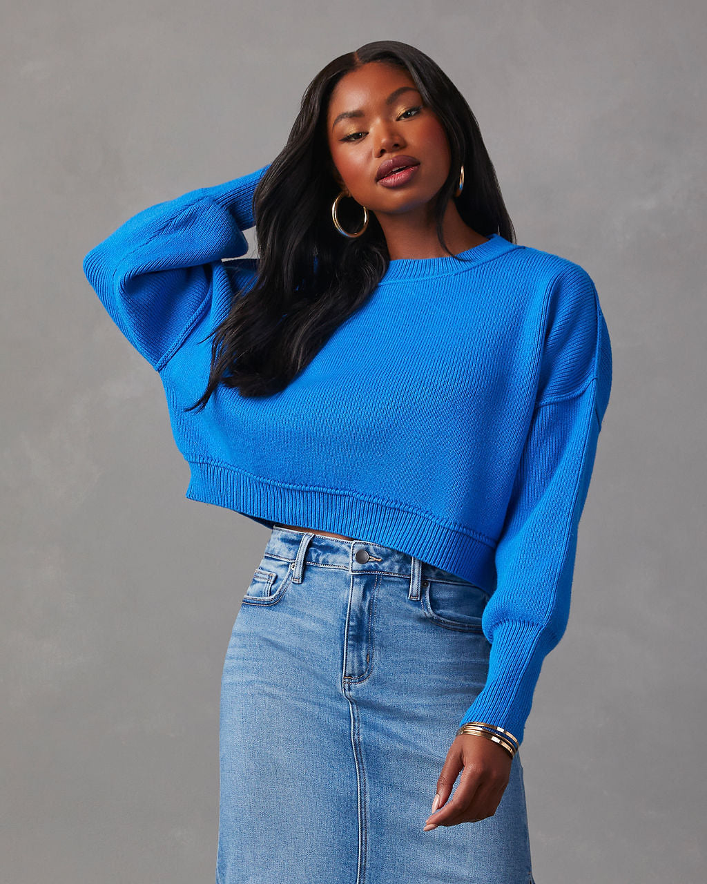 Elouise Cropped Crewneck Sweater-Vogue Logic