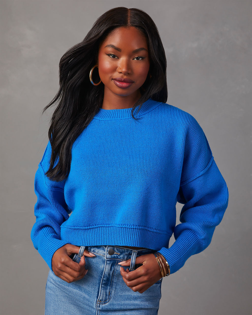 Elouise Cropped Crewneck Sweater-Vogue Logic