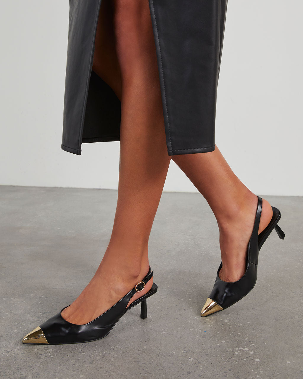 Denzel Metallic Tip Slingback Heels-Vogue Logic