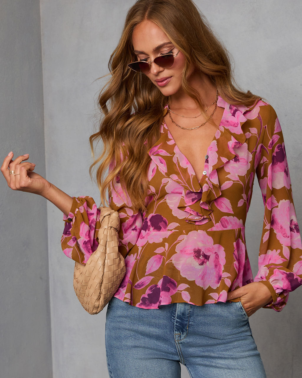 Wild Fig Ruffle Chiffon Top-Vogue Logic