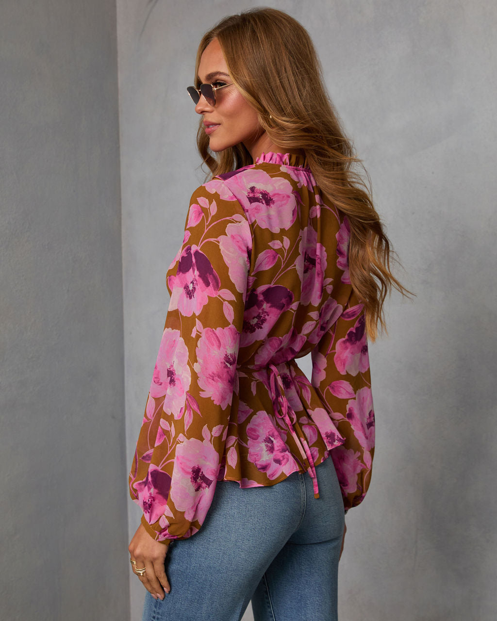 Wild Fig Ruffle Chiffon Top-Vogue Logic