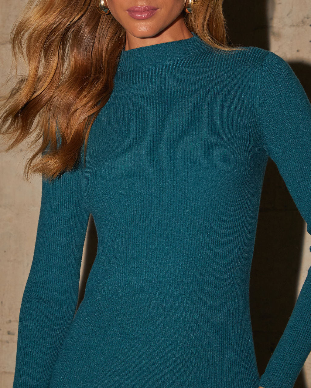 Essential Mock Neck Knit Midi Dress-Vogue Logic