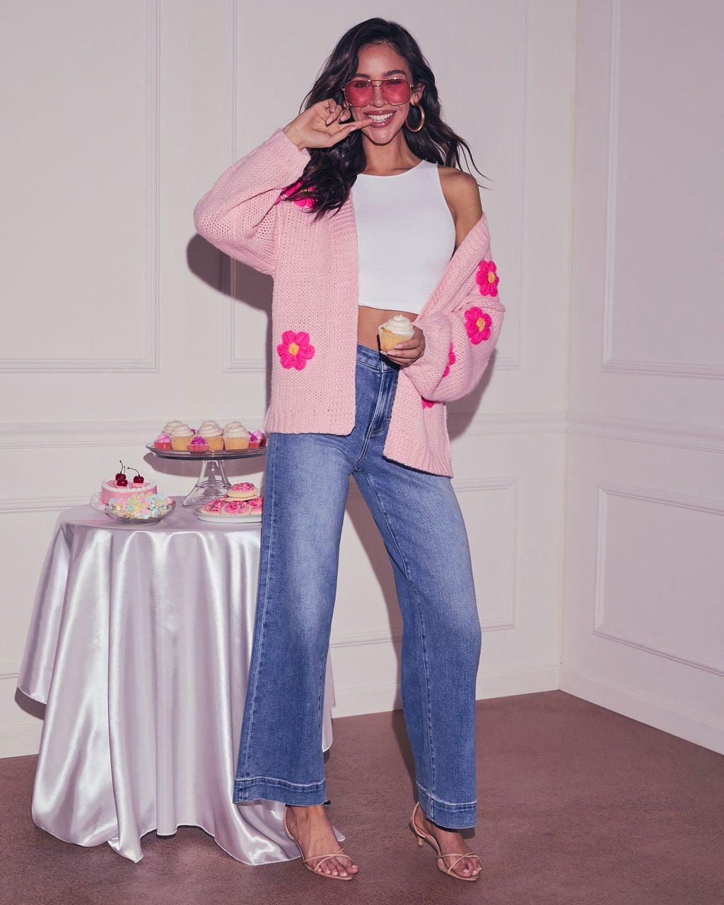 Fallen Daisy Oversized Knit Cardigan-Vogue Logic