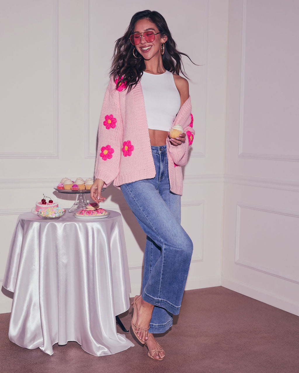 Fallen Daisy Oversized Knit Cardigan-Vogue Logic