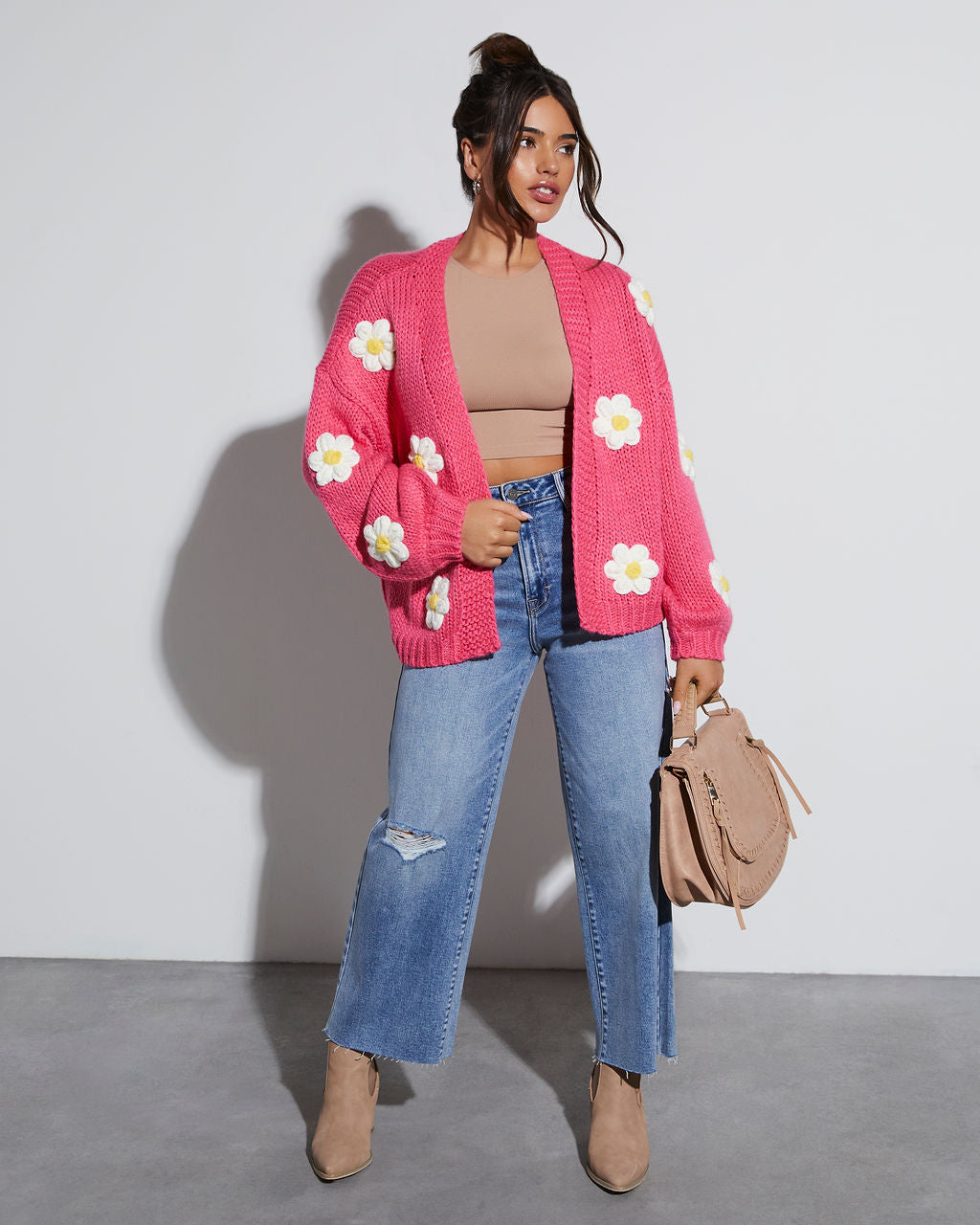 Fallen Daisy Oversized Knit Cardigan-Vogue Logic