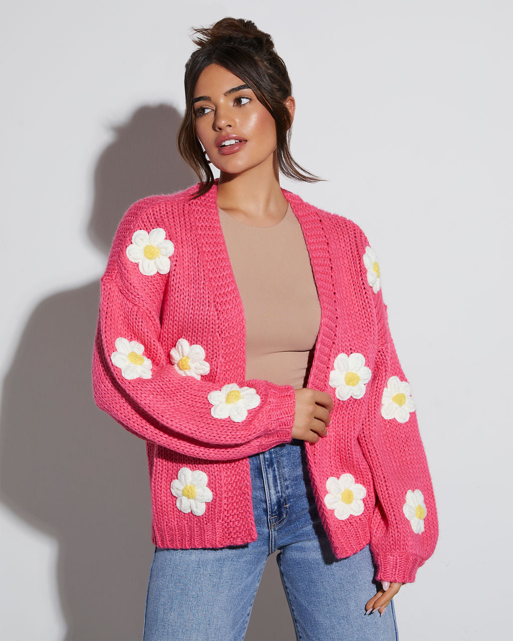 Fallen Daisy Oversized Knit Cardigan-Vogue Logic