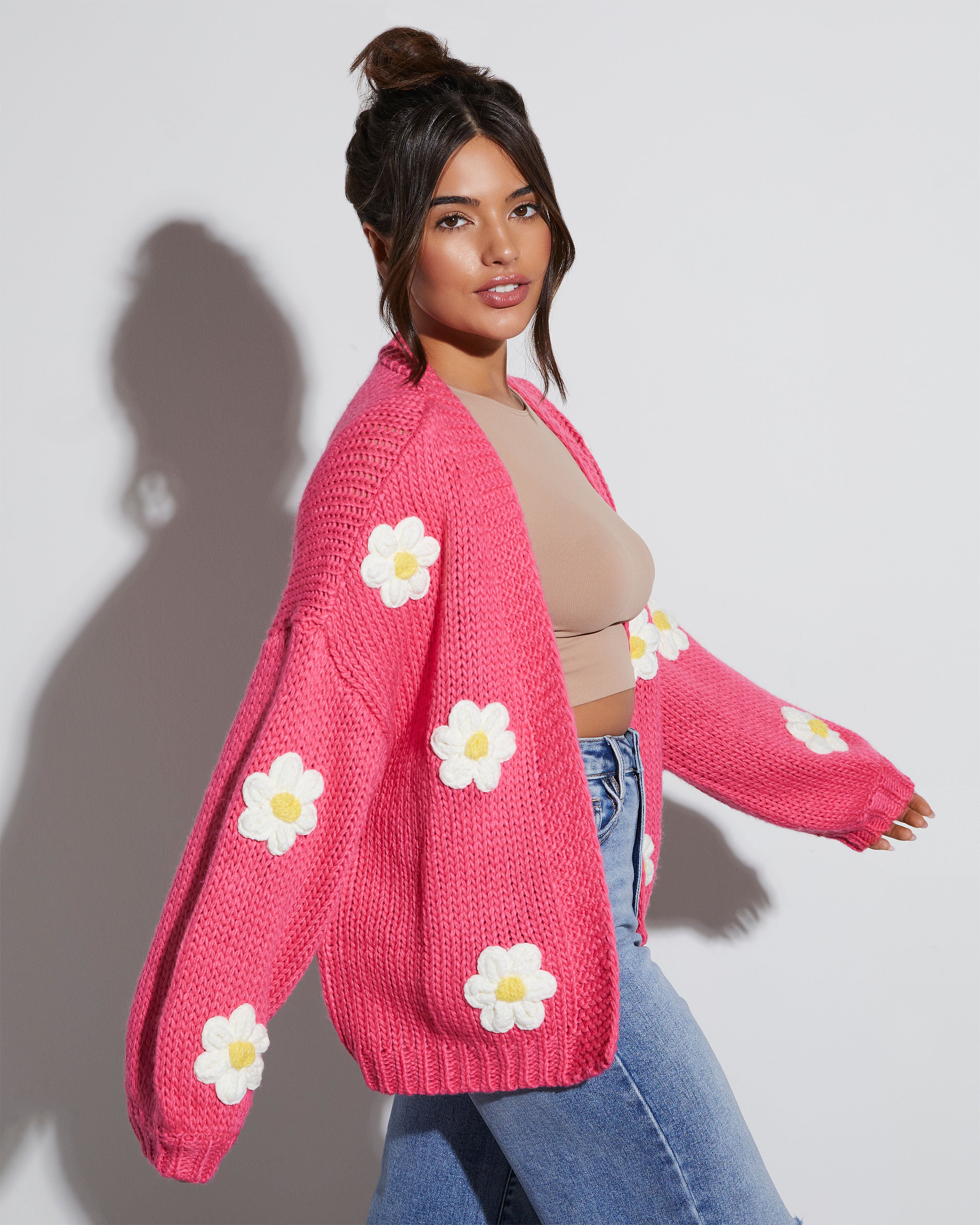 Fallen Daisy Oversized Knit Cardigan-Vogue Logic