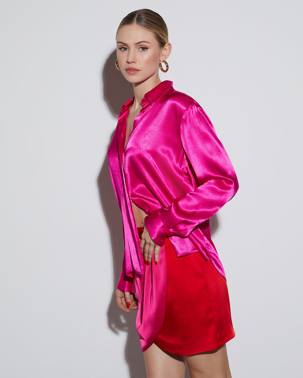 Marcos Satin Button Down Top-Vogue Logic