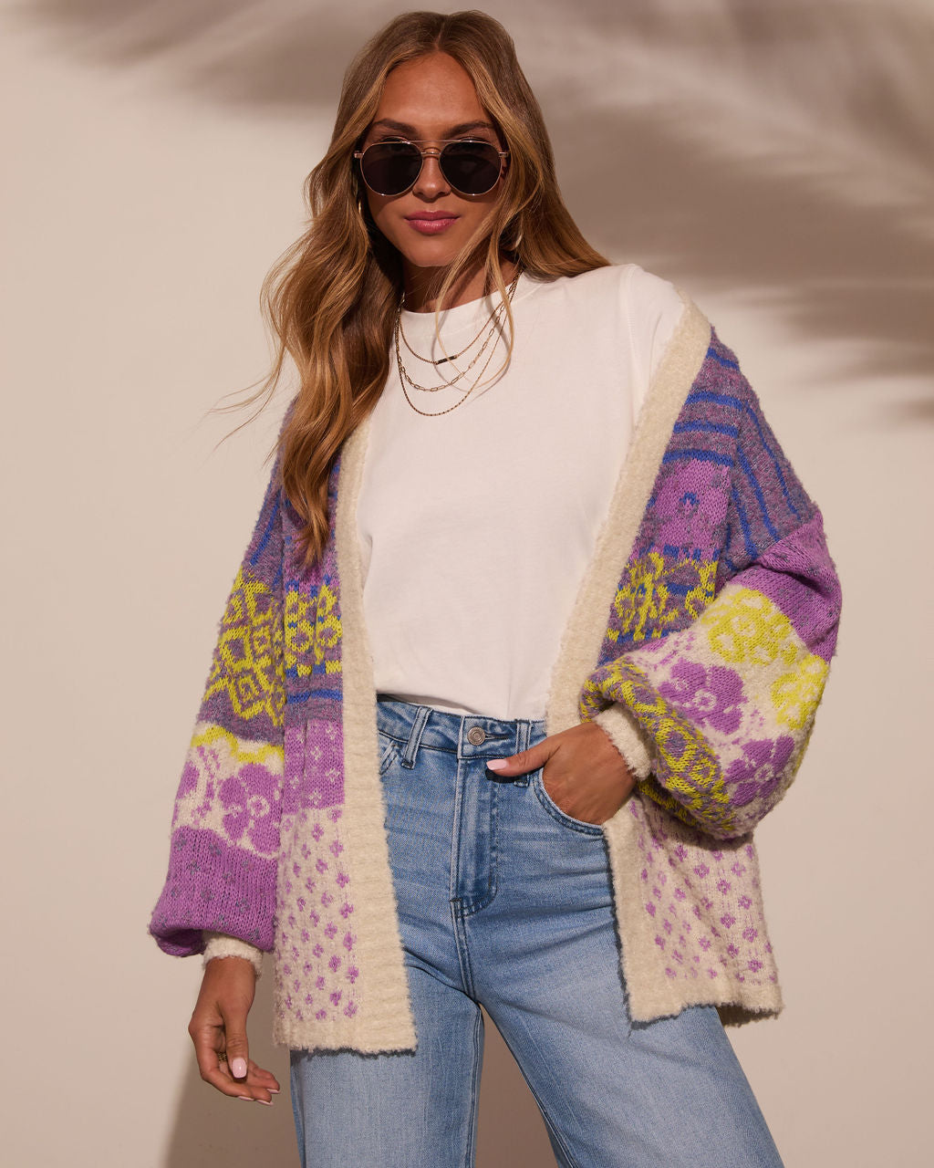 Ferrell Printed Open Front Cardigan-Vogue Logic