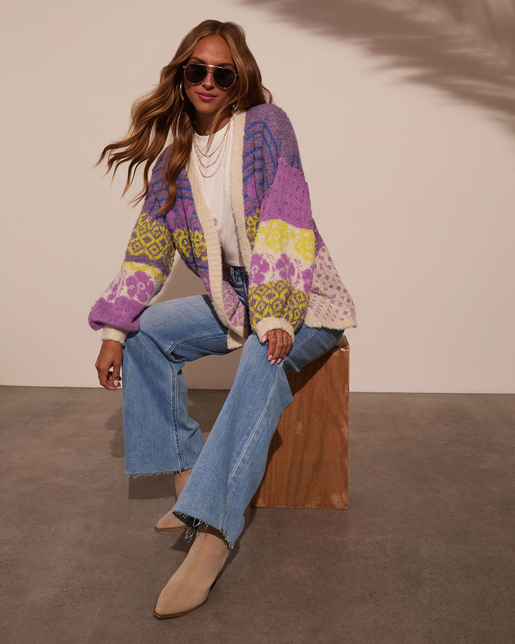 Ferrell Printed Open Front Cardigan-Vogue Logic