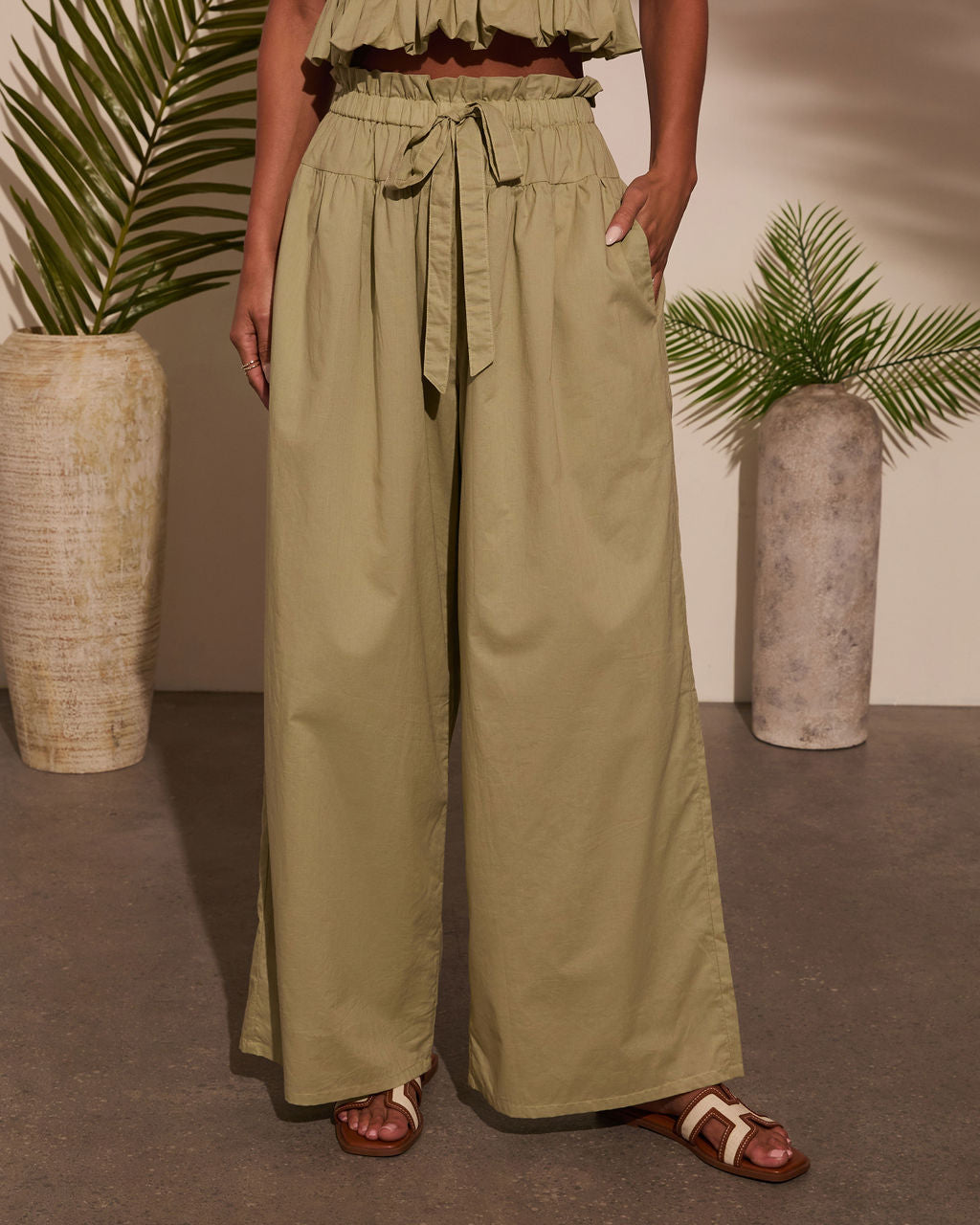 Fern Waist Tie Wide Leg Pants-Vogue Logic