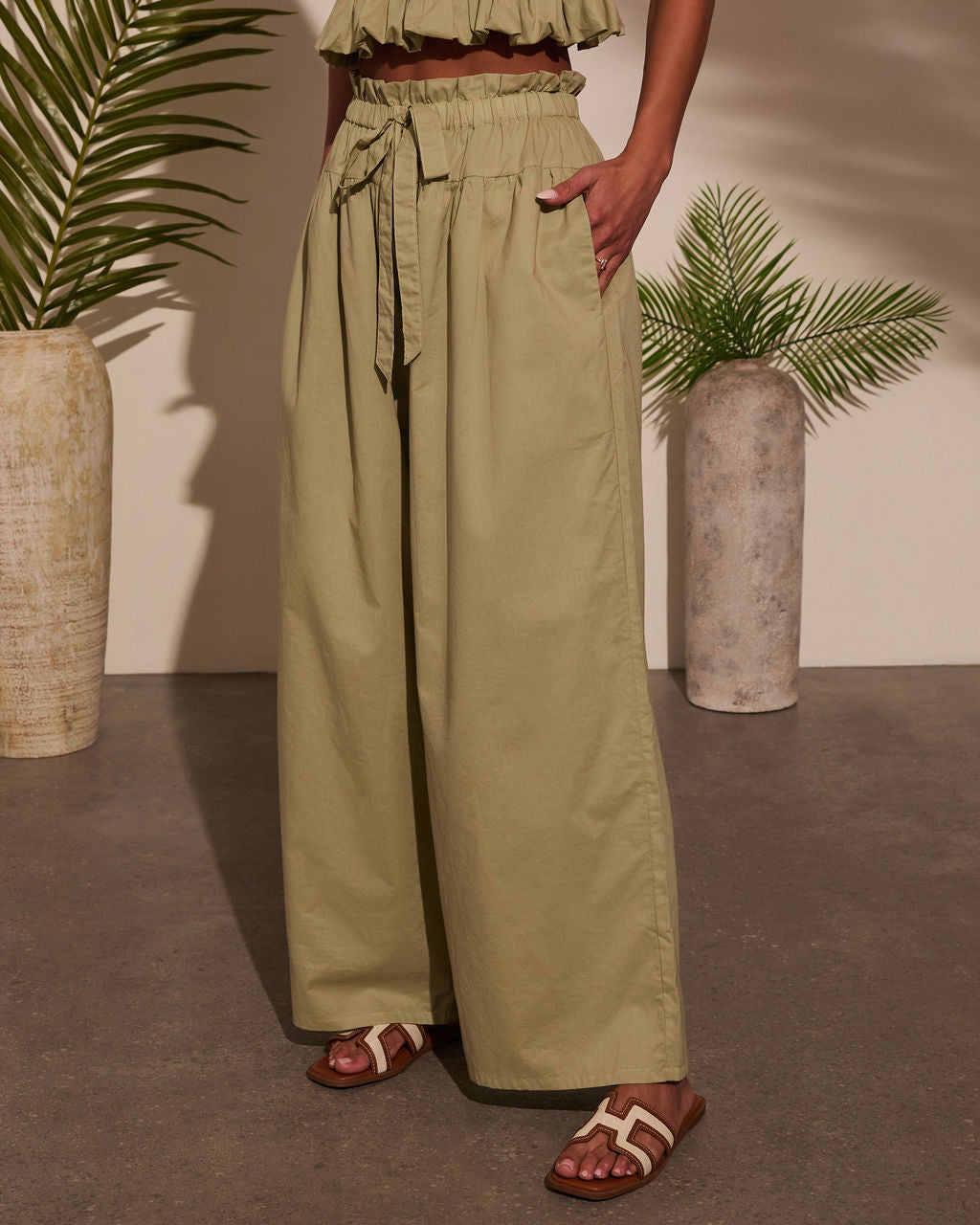Fern Waist Tie Wide Leg Pants-Vogue Logic