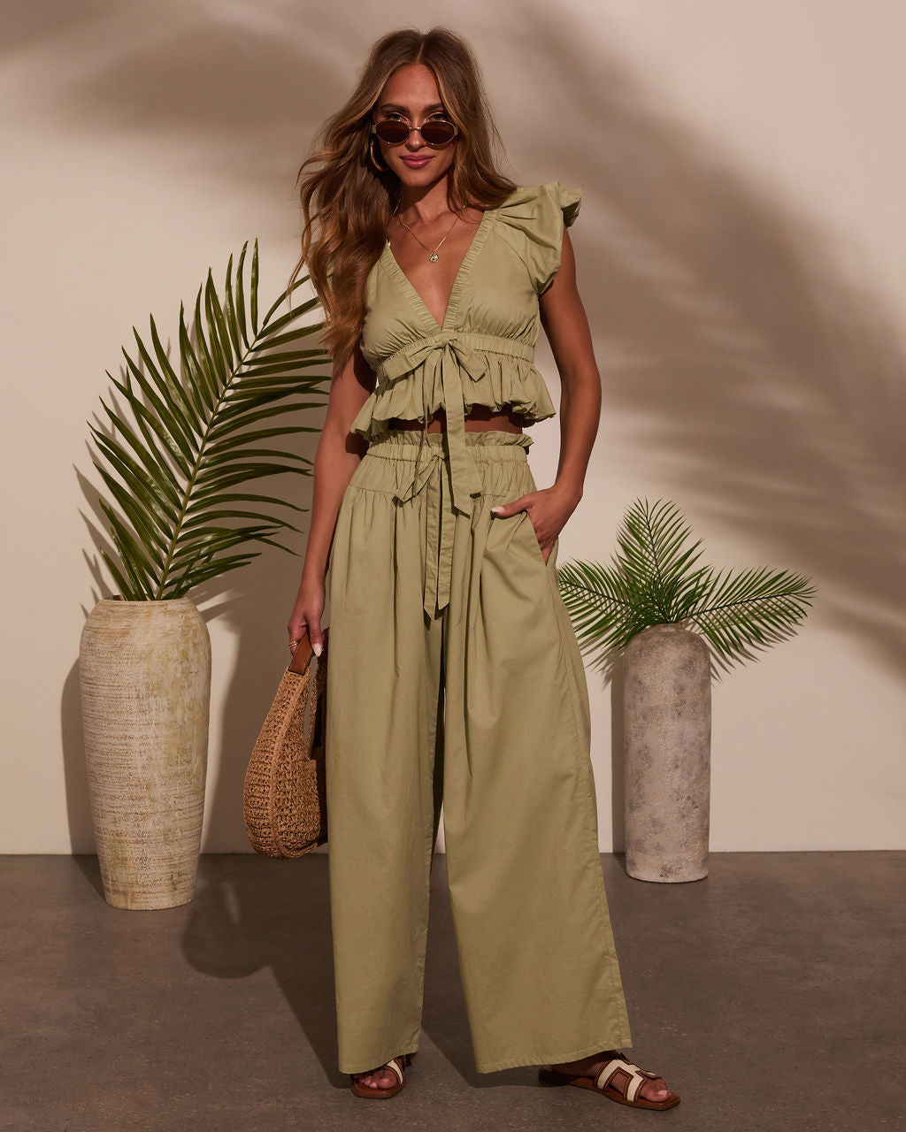 Fern Waist Tie Wide Leg Pants-Vogue Logic