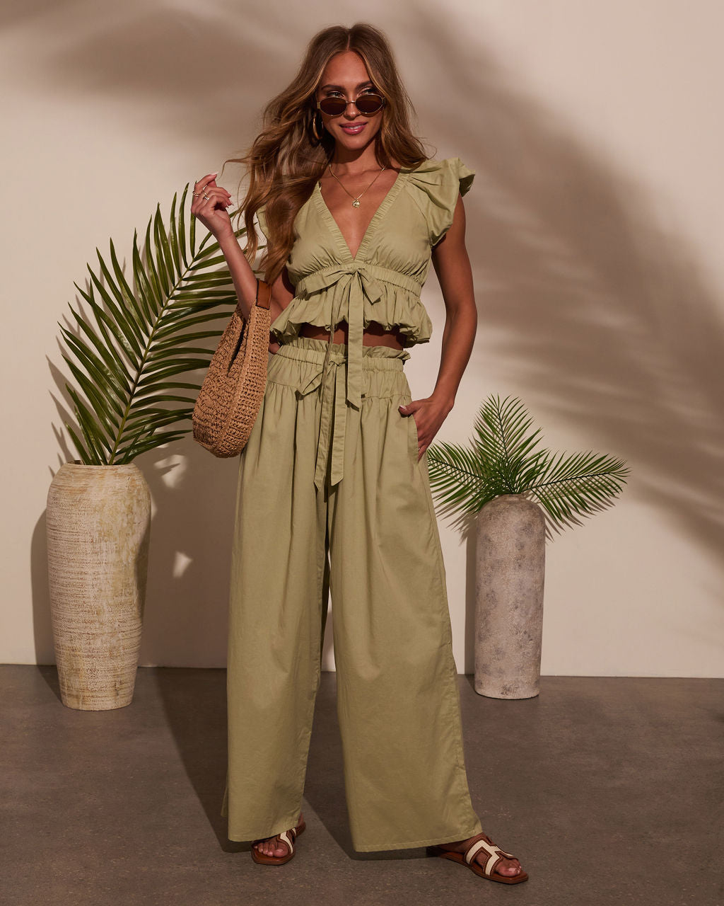Fern Waist Tie Wide Leg Pants-Vogue Logic