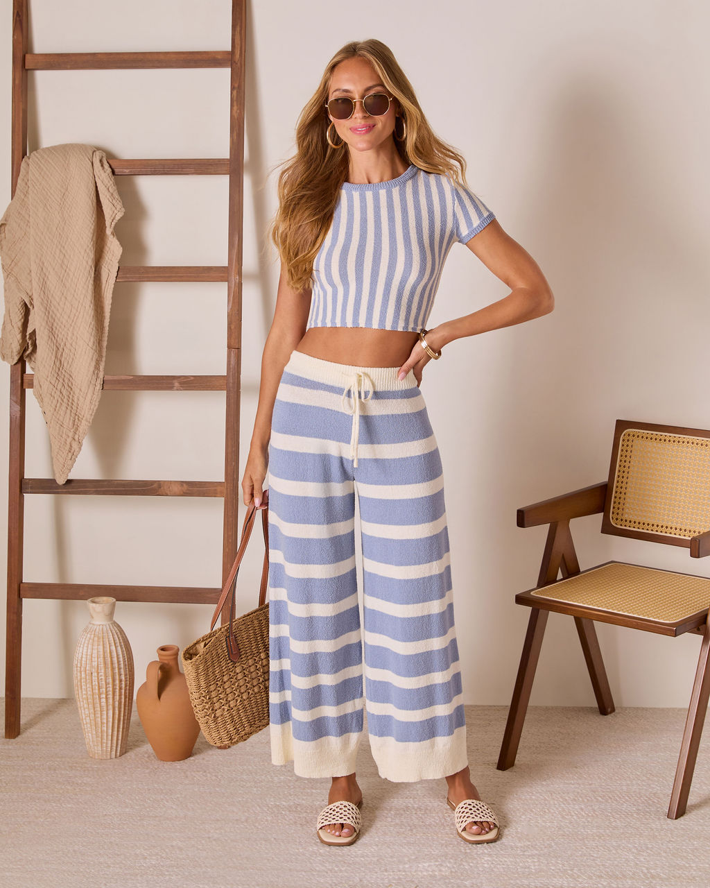 Coastal Ease Striped Knit Drawstring Pants-Vogue Logic