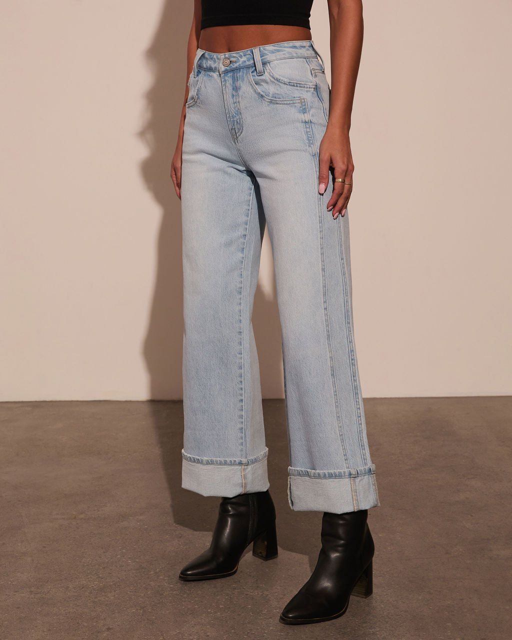 Stevenson Stretch Mid Rise Wide Leg Cropped Denim-Vogue Logic