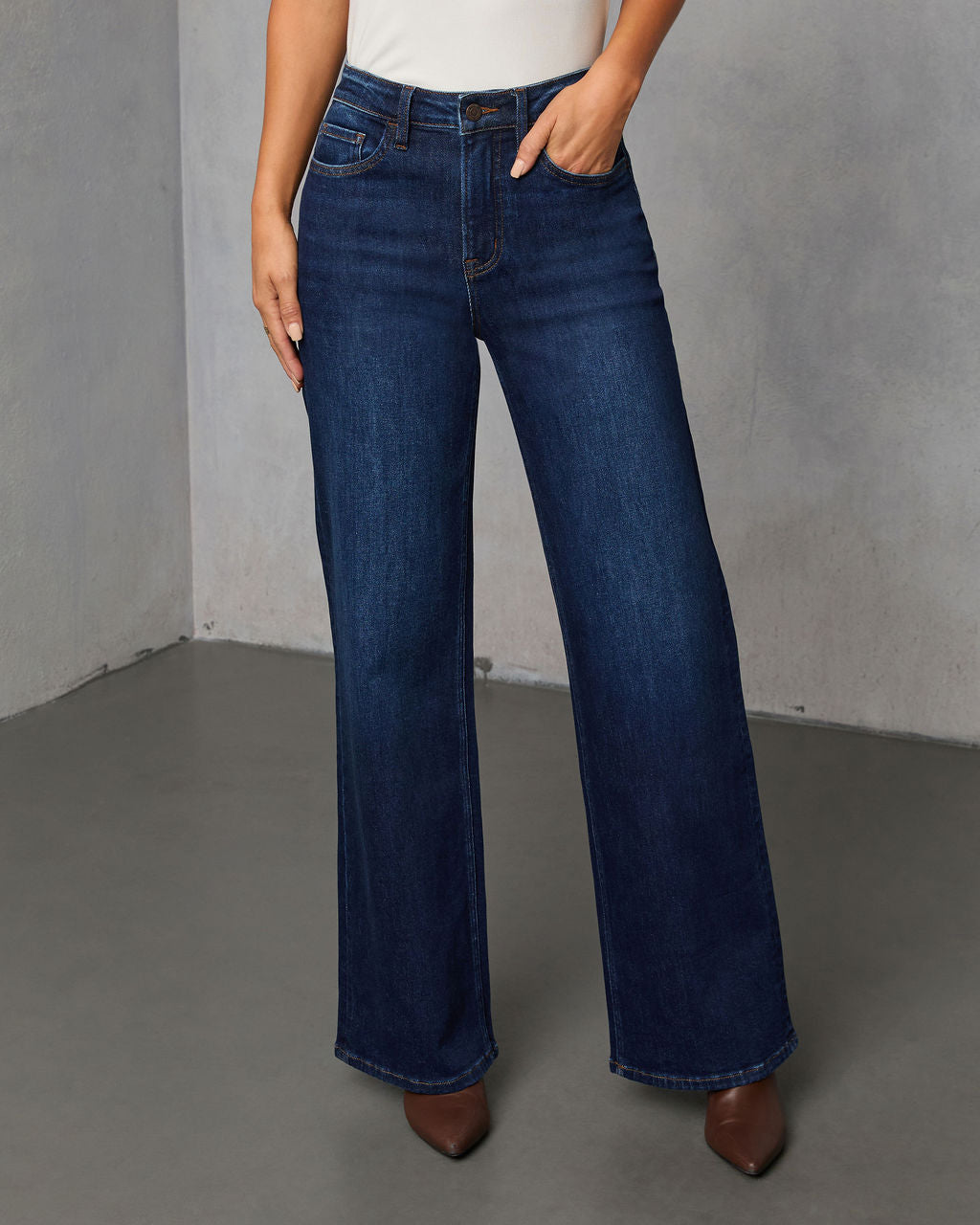 Lowland Stretch High Rise Relaxed Wide Leg Jeans-Vogue Logic
