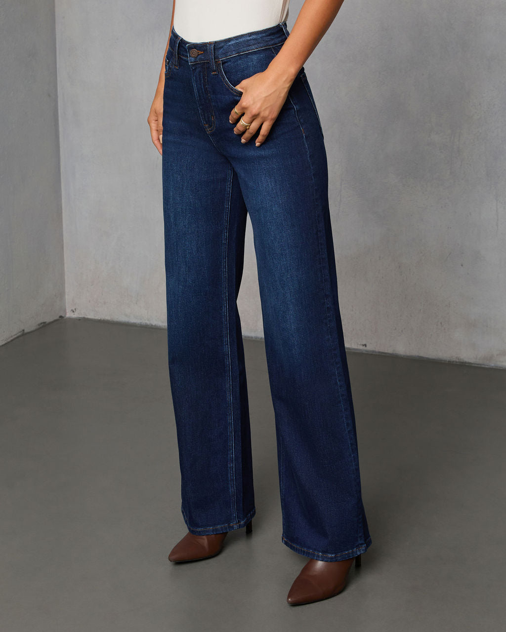 Lowland Stretch High Rise Relaxed Wide Leg Jeans-Vogue Logic