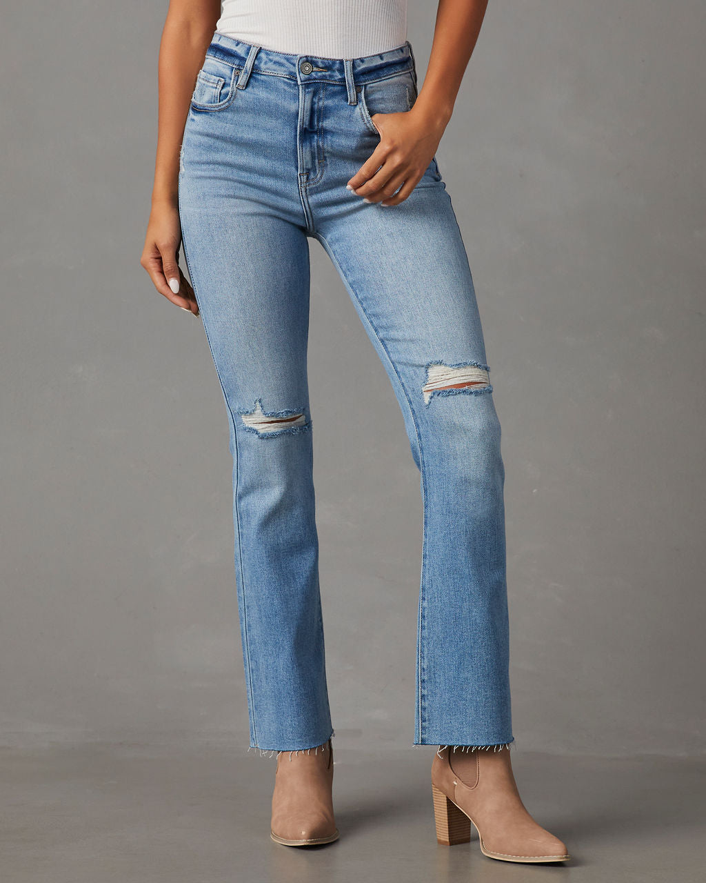 Auggie Super Stretch High Rise Distressed Flare Jeans-Vogue Logic