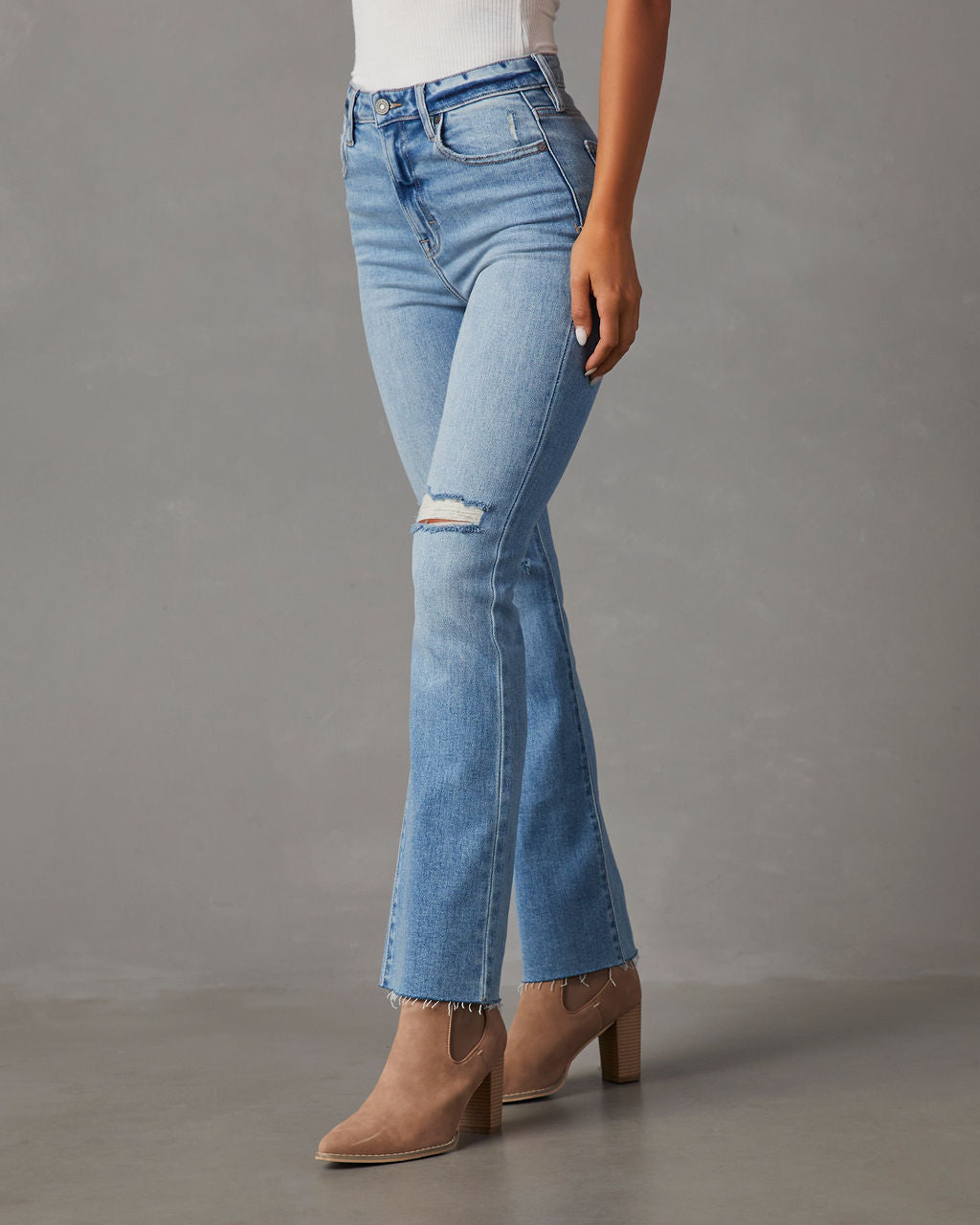 Auggie Super Stretch High Rise Distressed Flare Jeans-Vogue Logic