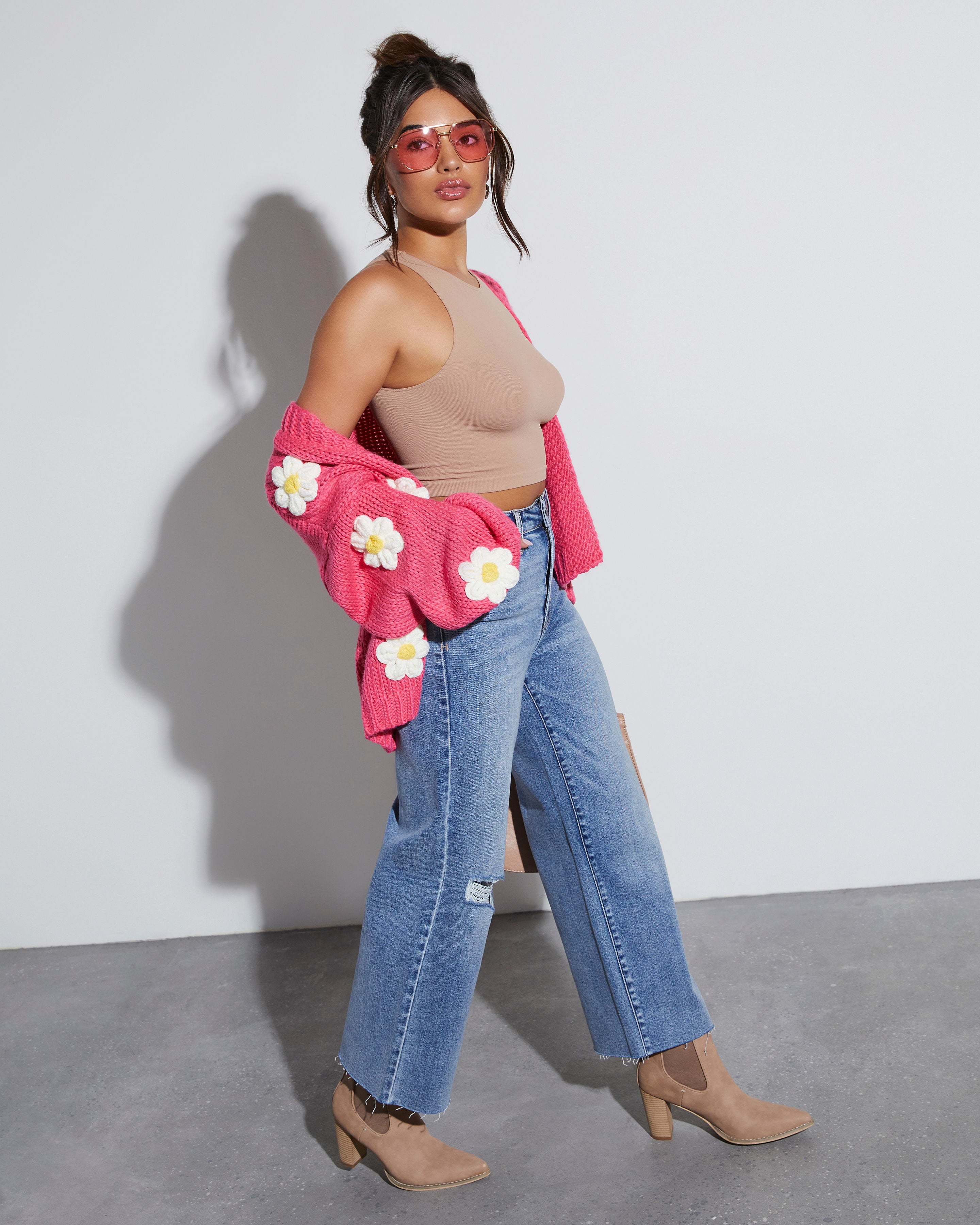 Fallen Daisy Oversized Knit Cardigan-Vogue Logic