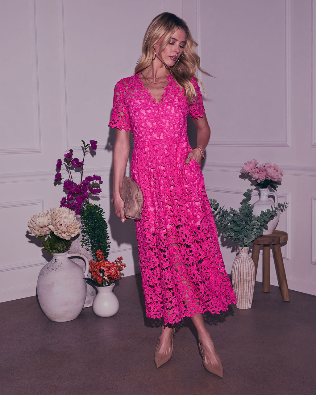 Garcelle Floral Lace Midi Dress-Vogue Logic