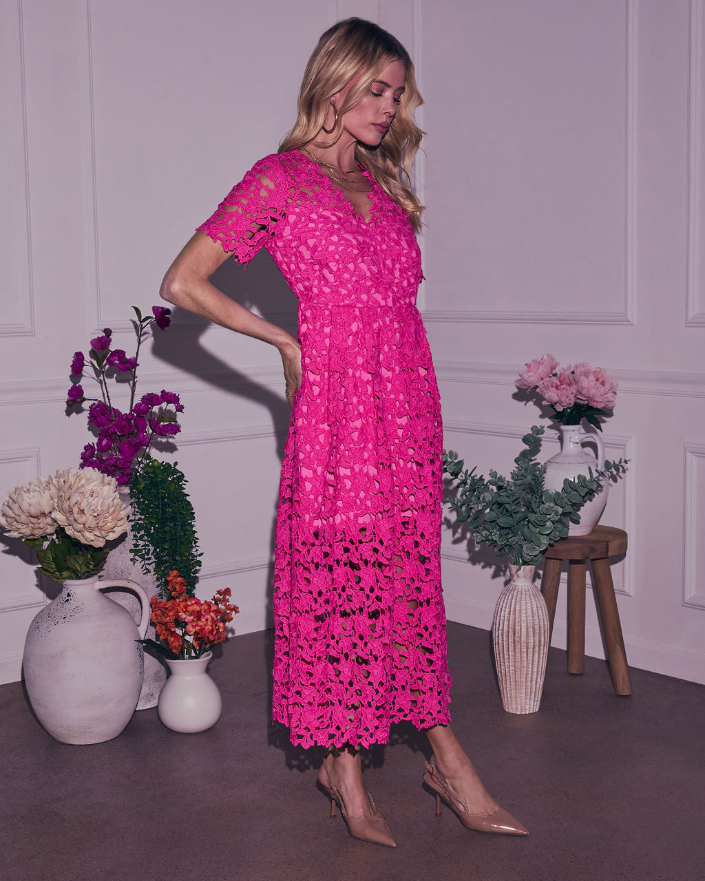 Garcelle Floral Lace Midi Dress-Vogue Logic