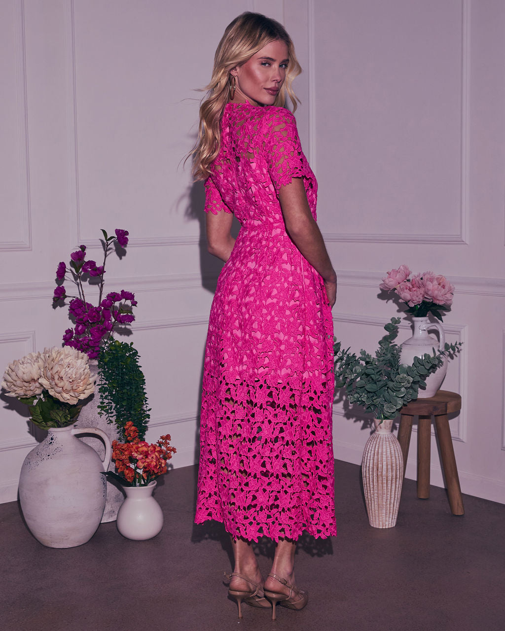 Garcelle Floral Lace Midi Dress-Vogue Logic