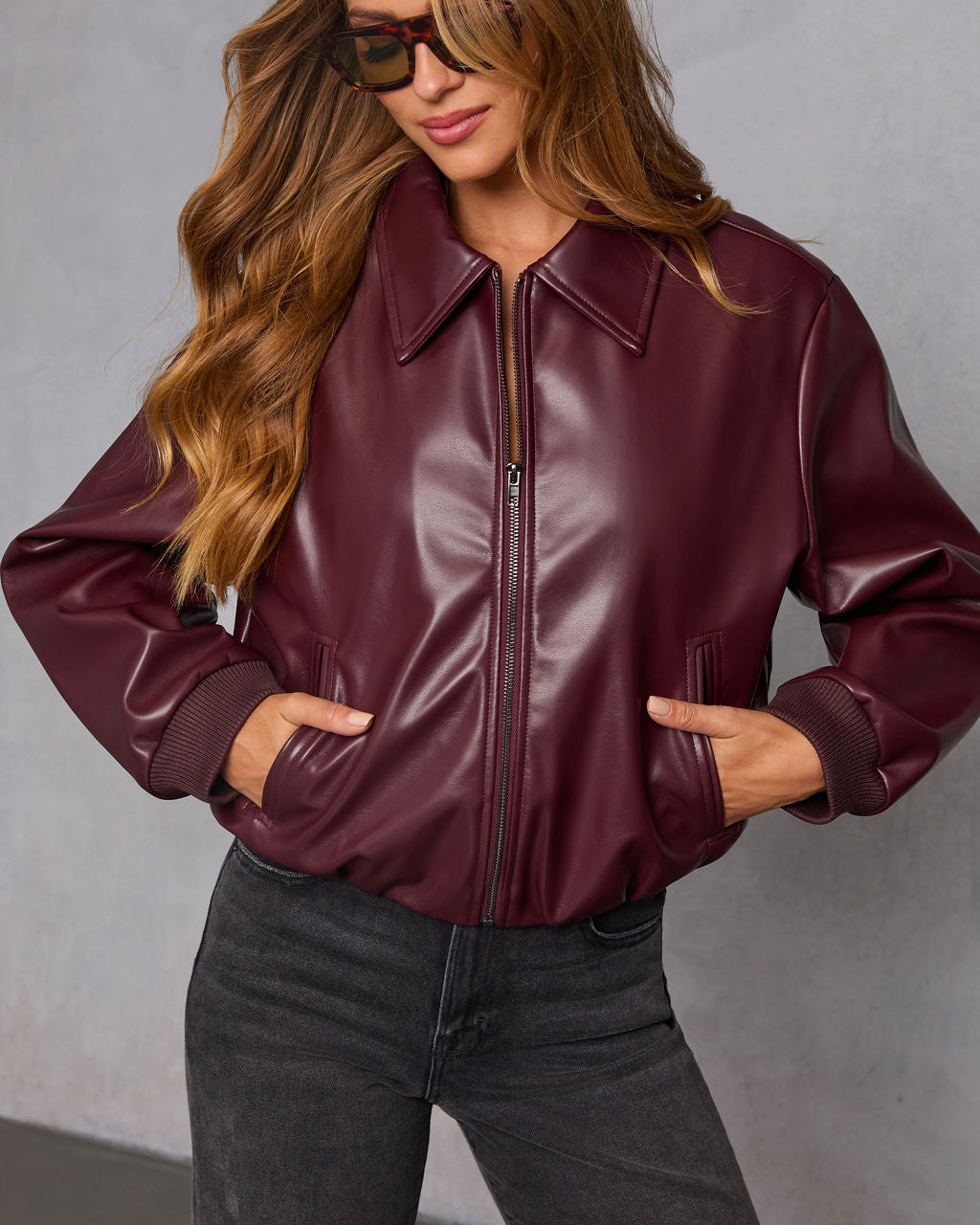 Laiken Cropped Leather Bomber Jacket-Vogue Logic