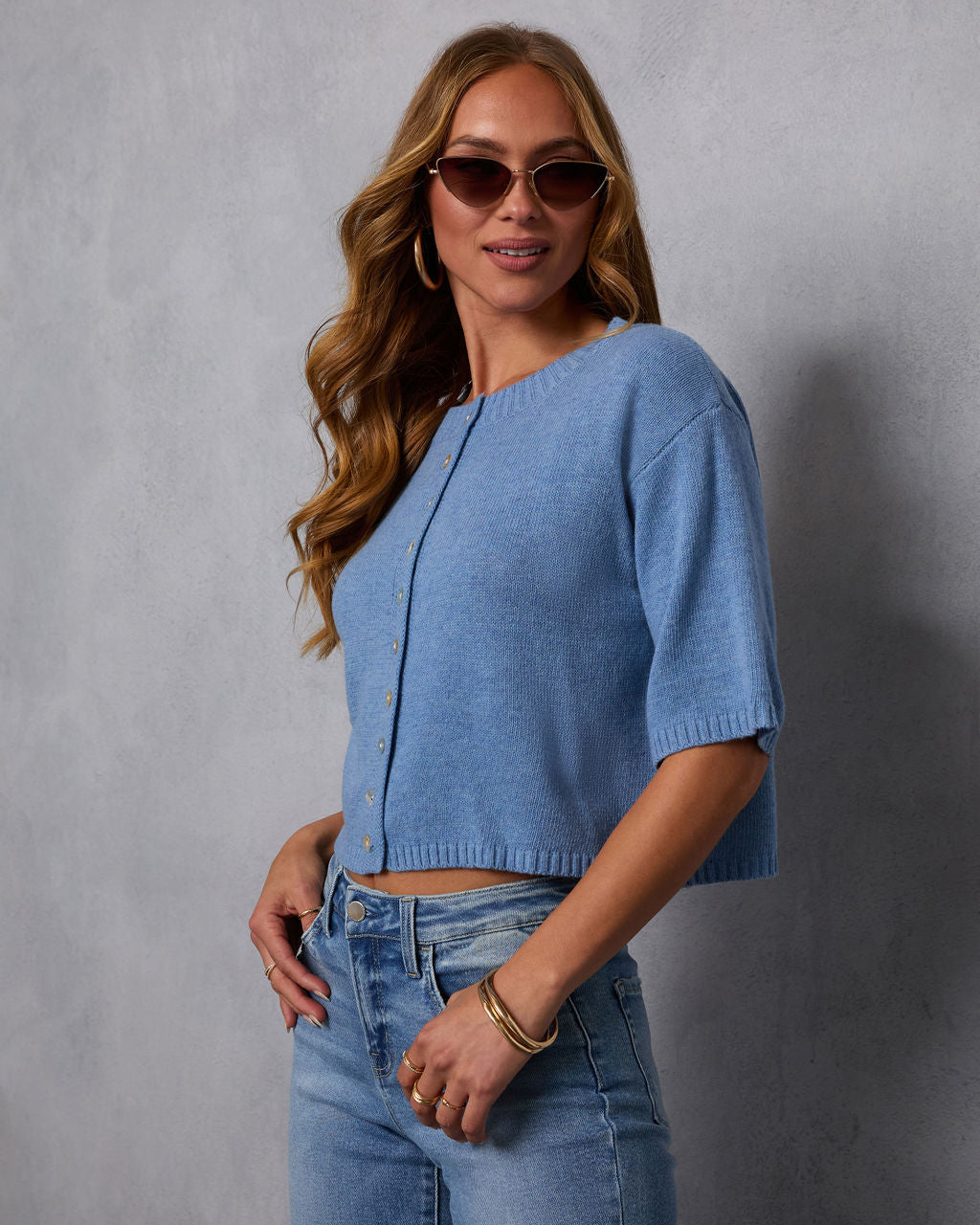 Chic Escape Button Detail Short Sleeve Cardigan-Vogue Logic