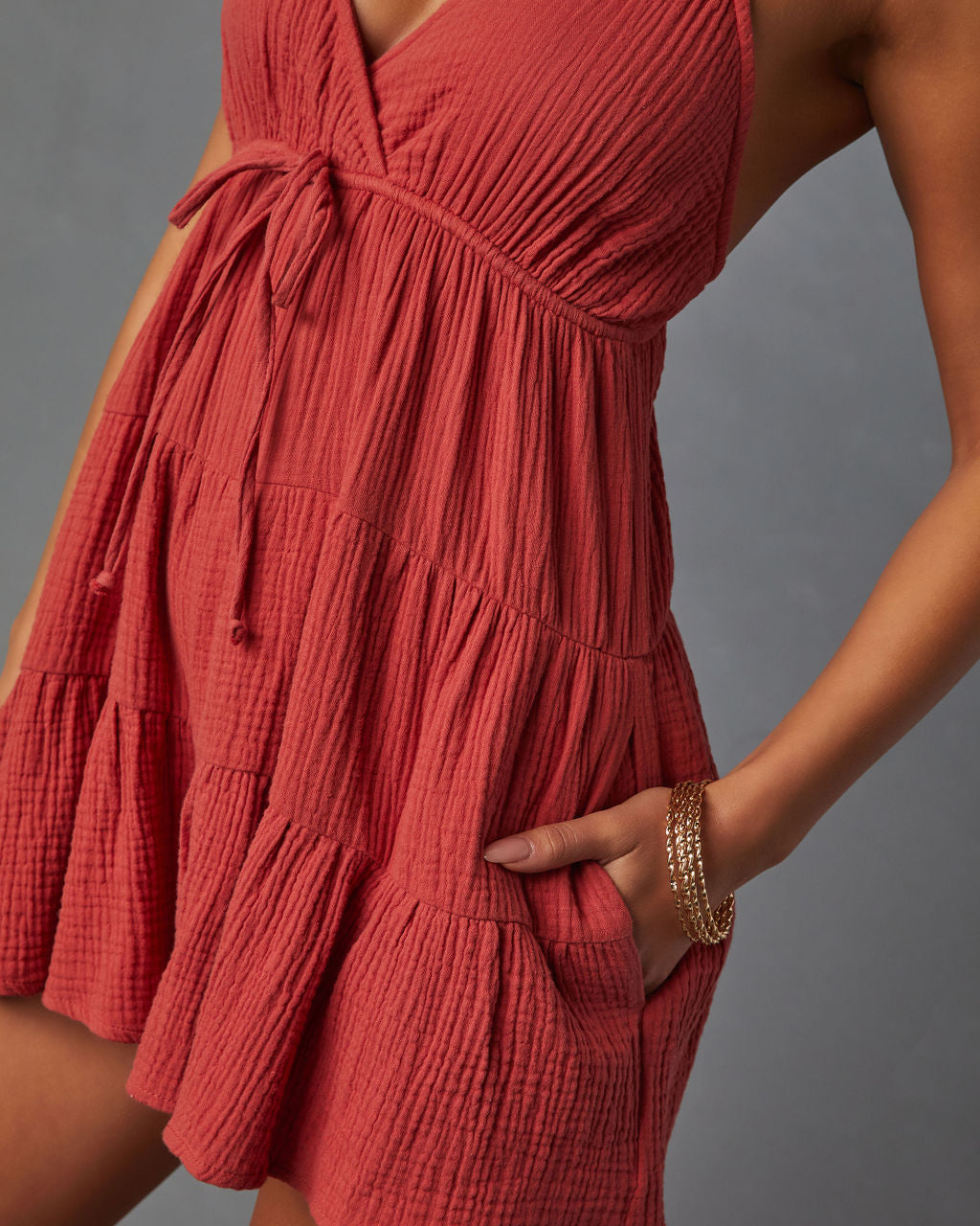 Shelby Cotton Pocketed Tiered Romper-Vogue Logic