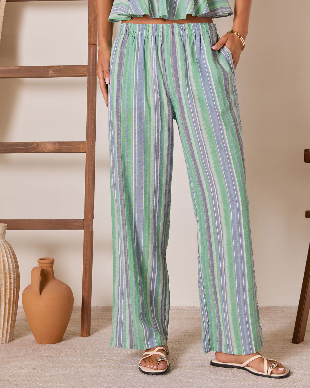 Ediena Striped Linen Pants-Vogue Logic